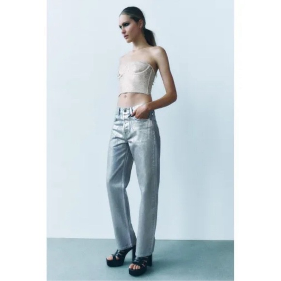 New NWT Zara Sequin Bustier Corset Top in Champagne size Medium - Picture 4 of 8